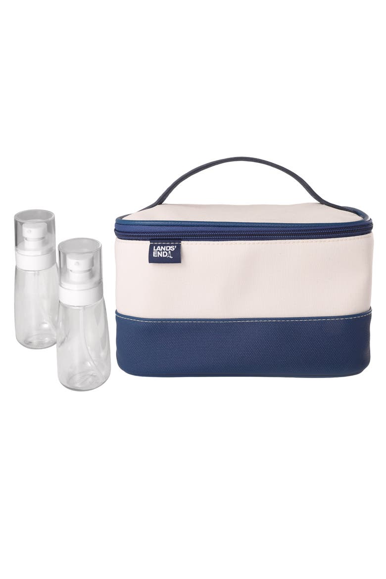 Large Makeup Bag Train Case with 2 100 ML Plastic Travel Bottles, Soft-Sided Cosmetic Travel Bag, Main, color, Natural