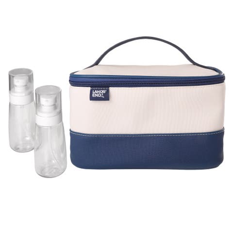 Large Makeup Bag Train Case with 2 100 ML Plastic Travel Bottles, Soft-Sided Cosmetic Travel Bag