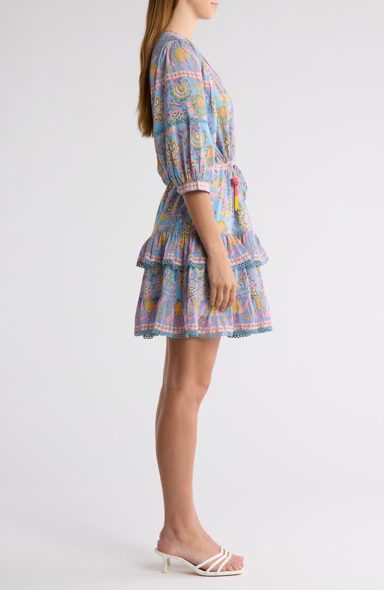 ALICIA BELL Kate Tiered Cotton & Silk Cover-Up Minidress, Alternate, color, Blue Yellow Print