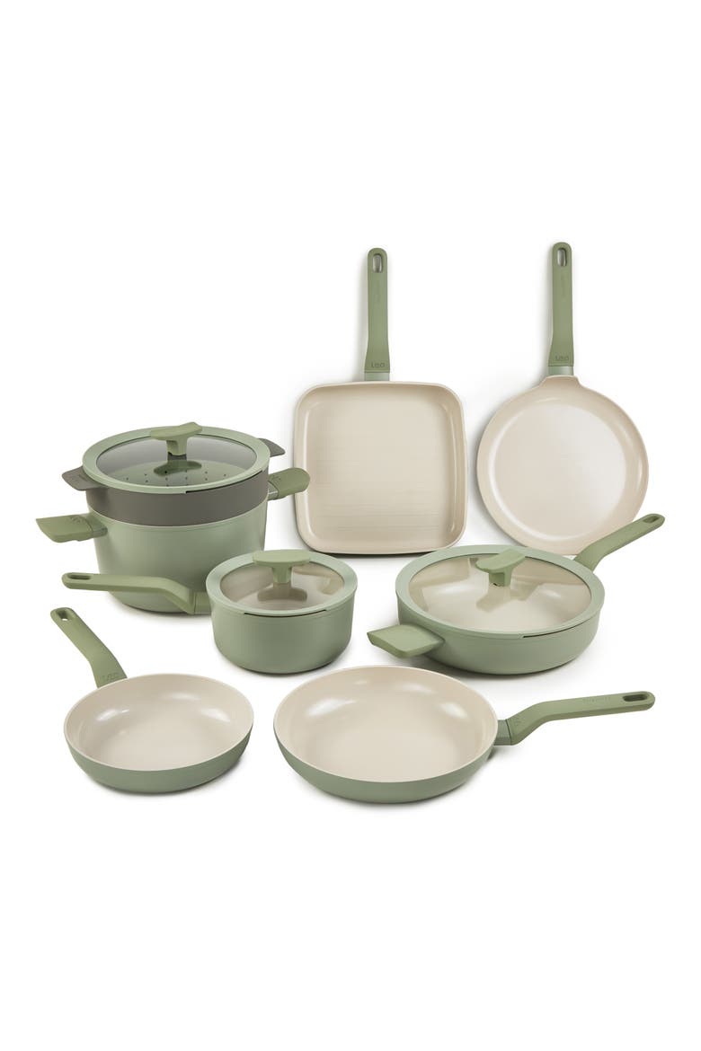 The Leo 11-Piece Cookware Set, Main, color, SAGE