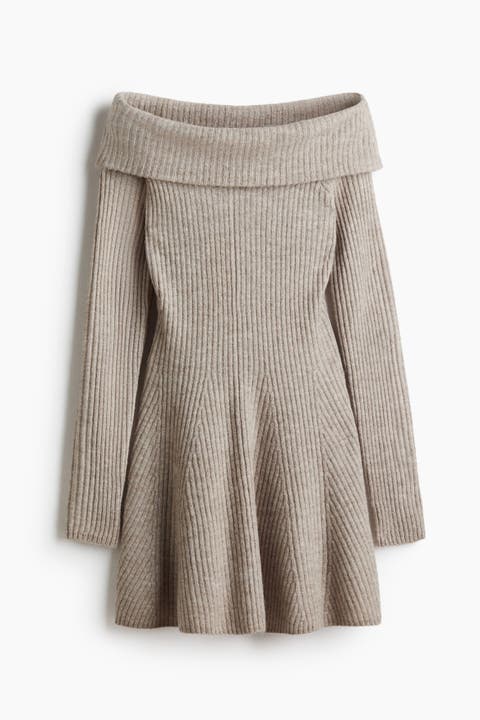 Rib-knit Off-the-shoulder Dress