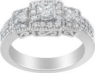 Haus of Brilliance 14K White Gold Round and Princess-Cut Diamond Three Stone Ring