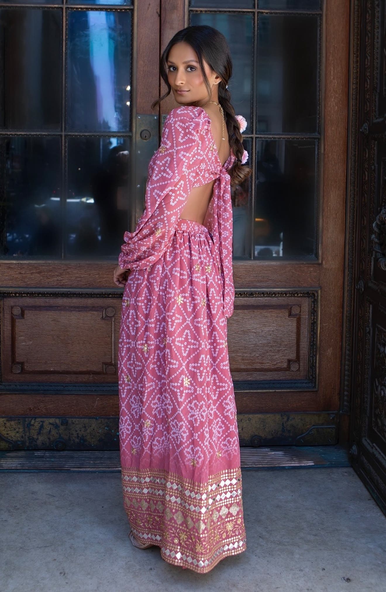 bandhani print maxi dress Bandhani Dye Print Maxi Dress Pink
