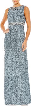 Mac Duggal Sequined Sleeveless Embellished Neckline Gown