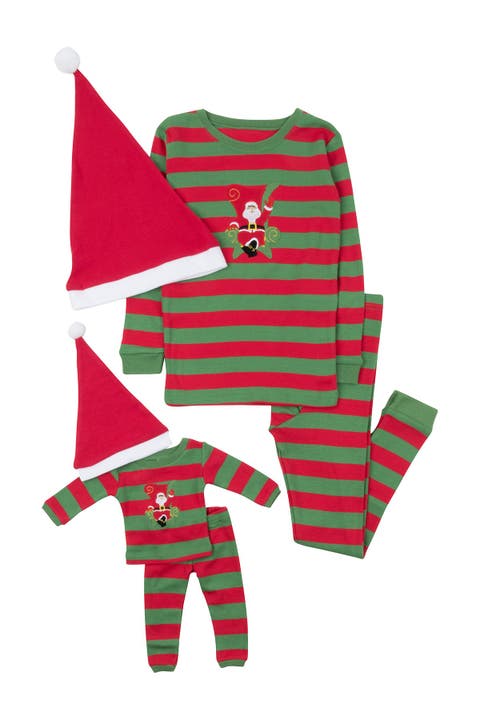 Girls 2-pc. Cotton Pajamas with Matching Doll Accessory -  Holiday Prints/Solids