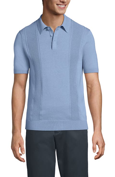 Short Sleeve Vertical Rib Button Down Sweater Polo