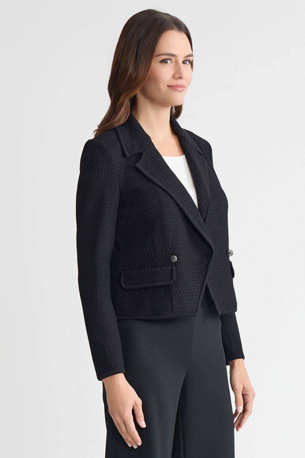 Tailored Double Breasted Textured Soft Knit Jacket - image 2