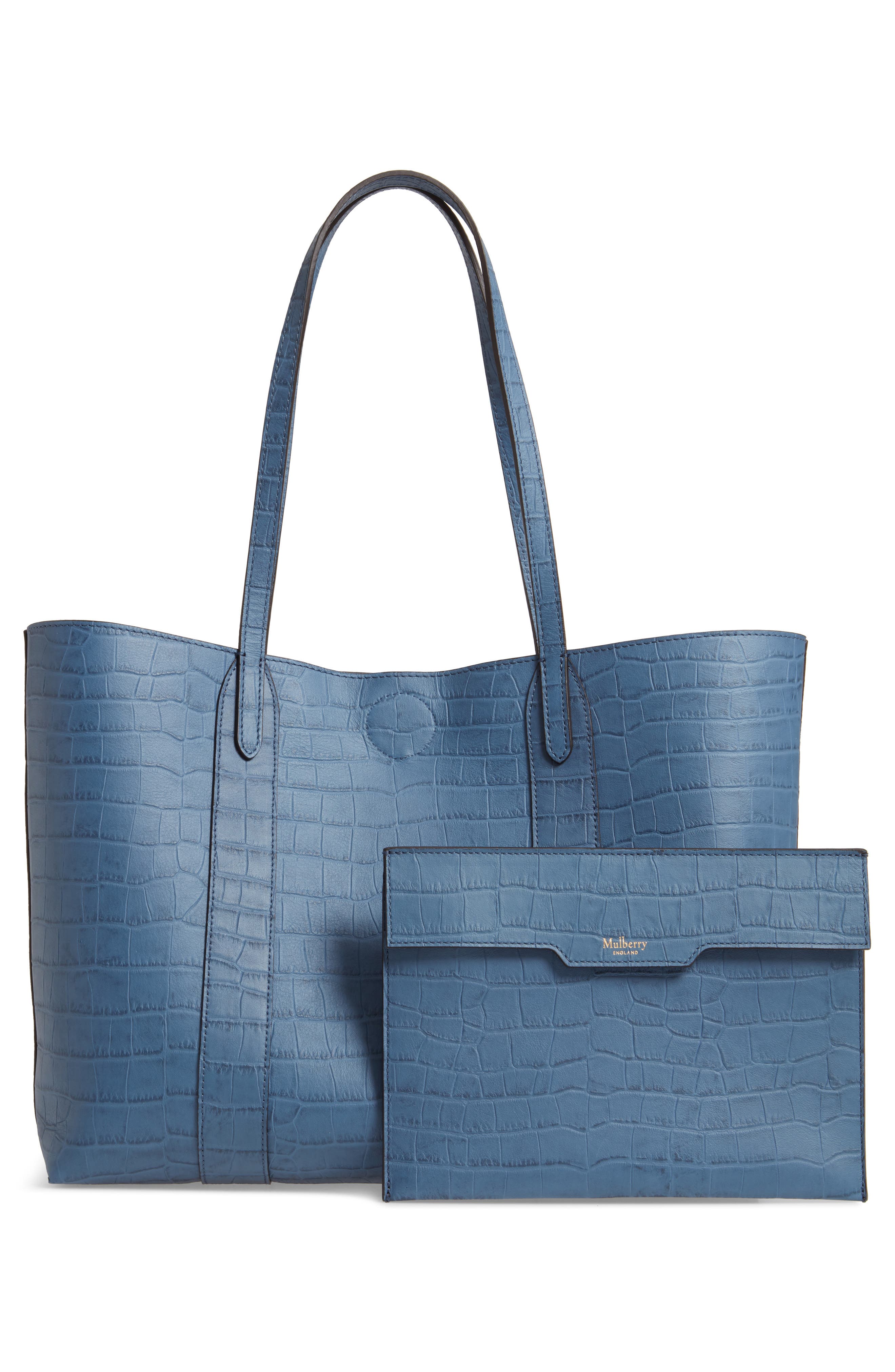 Mulberry Bayswater Matte Croc Embossed Leather Tote & Pouch, Alternate, color, 