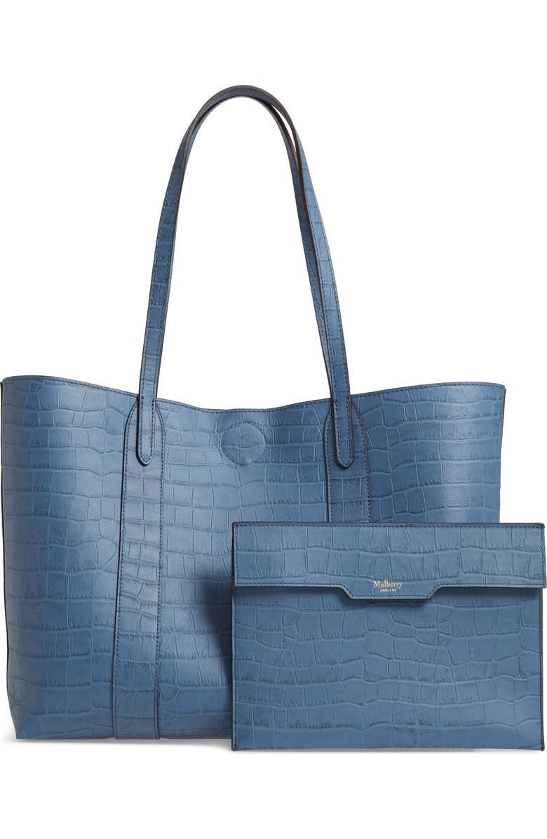Mulberry Bayswater Matte Croc Embossed Leather Tote & Pouch, Alternate, color,