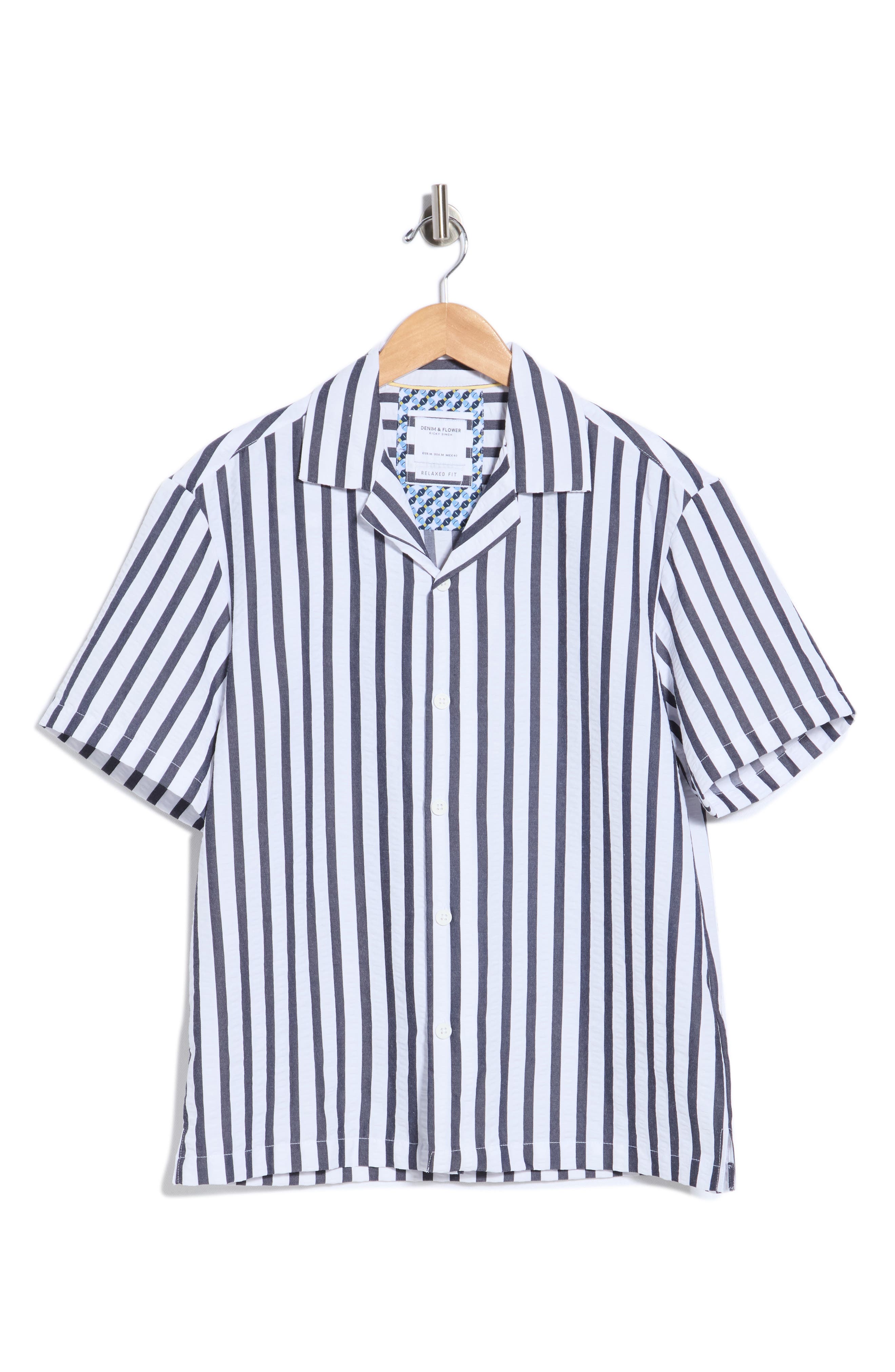 DENIM AND FLOWER Relaxed Fit Stripe Camp Shirt
