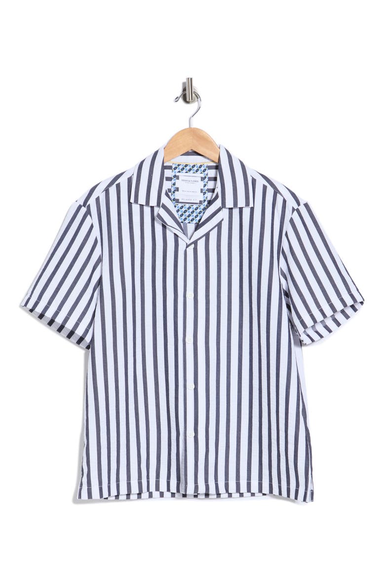 Relaxed Fit Stripe Camp Shirt, Alternate, color, WHITE