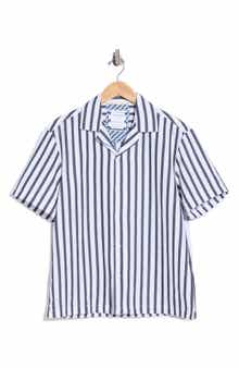 DENIM AND FLOWER Relaxed Fit Stripe Camp Shirt
