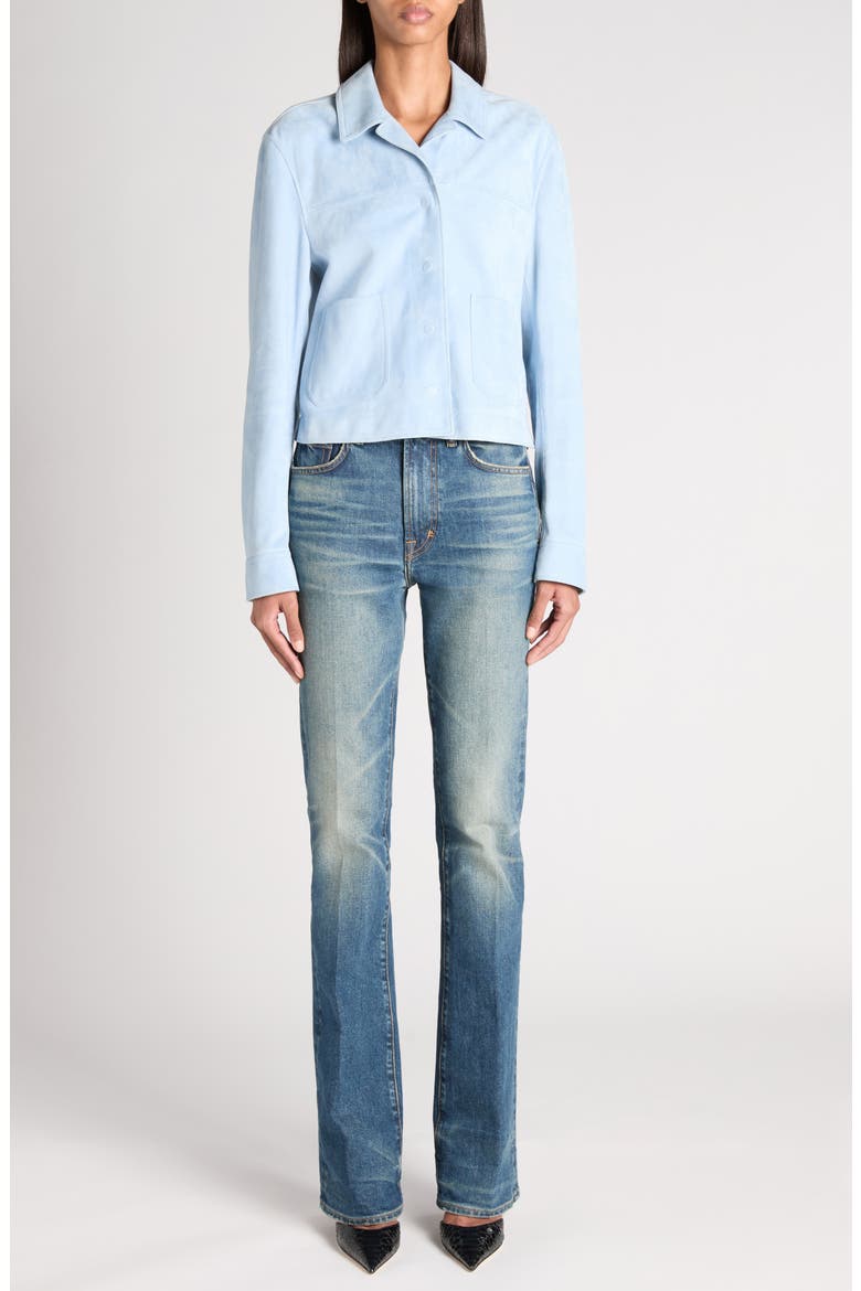 Lambskin Suede Overshirt, Alternate, color, MINERAL BLUE