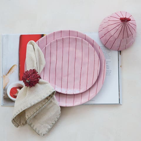 Hand-Painted Stoneware Plate in Stripes