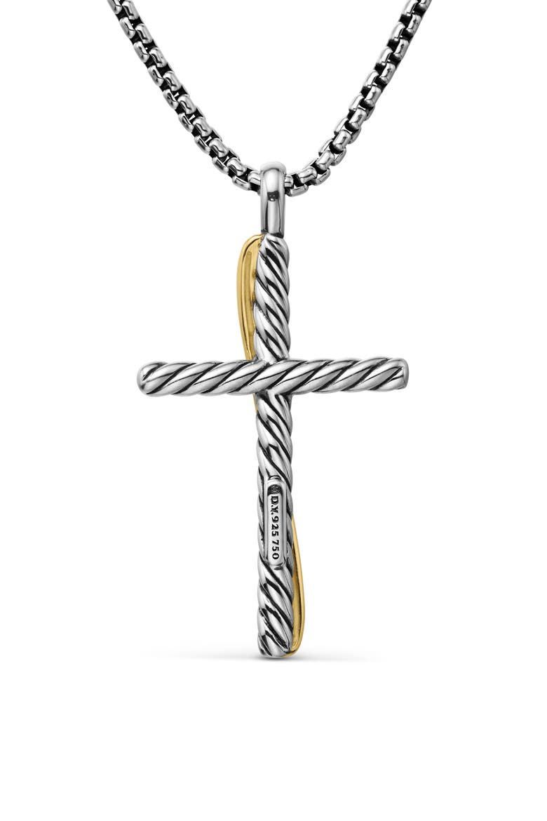 Crossover Cross Necklace with 18K Yellow Gold, Alternate, color, SILVER/ GOLD
