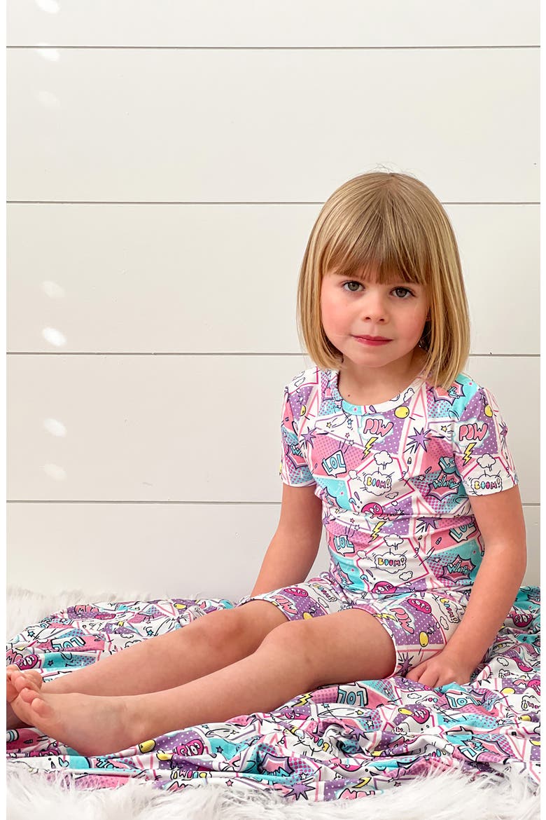 Kids' Comic Purple Fitted Two-Piece Pajamas, Alternate, color, COMIC