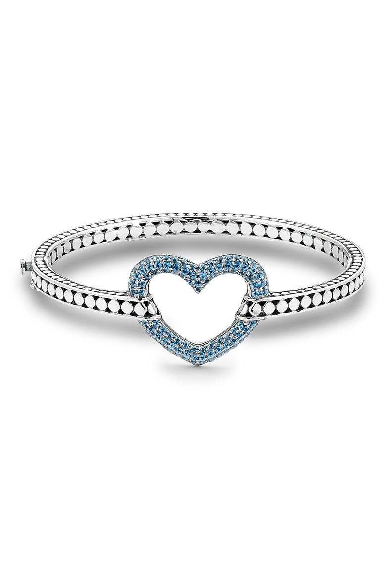 Sterling Silver Heart Pavé Bangle Bracelet, Main, color, BLUE