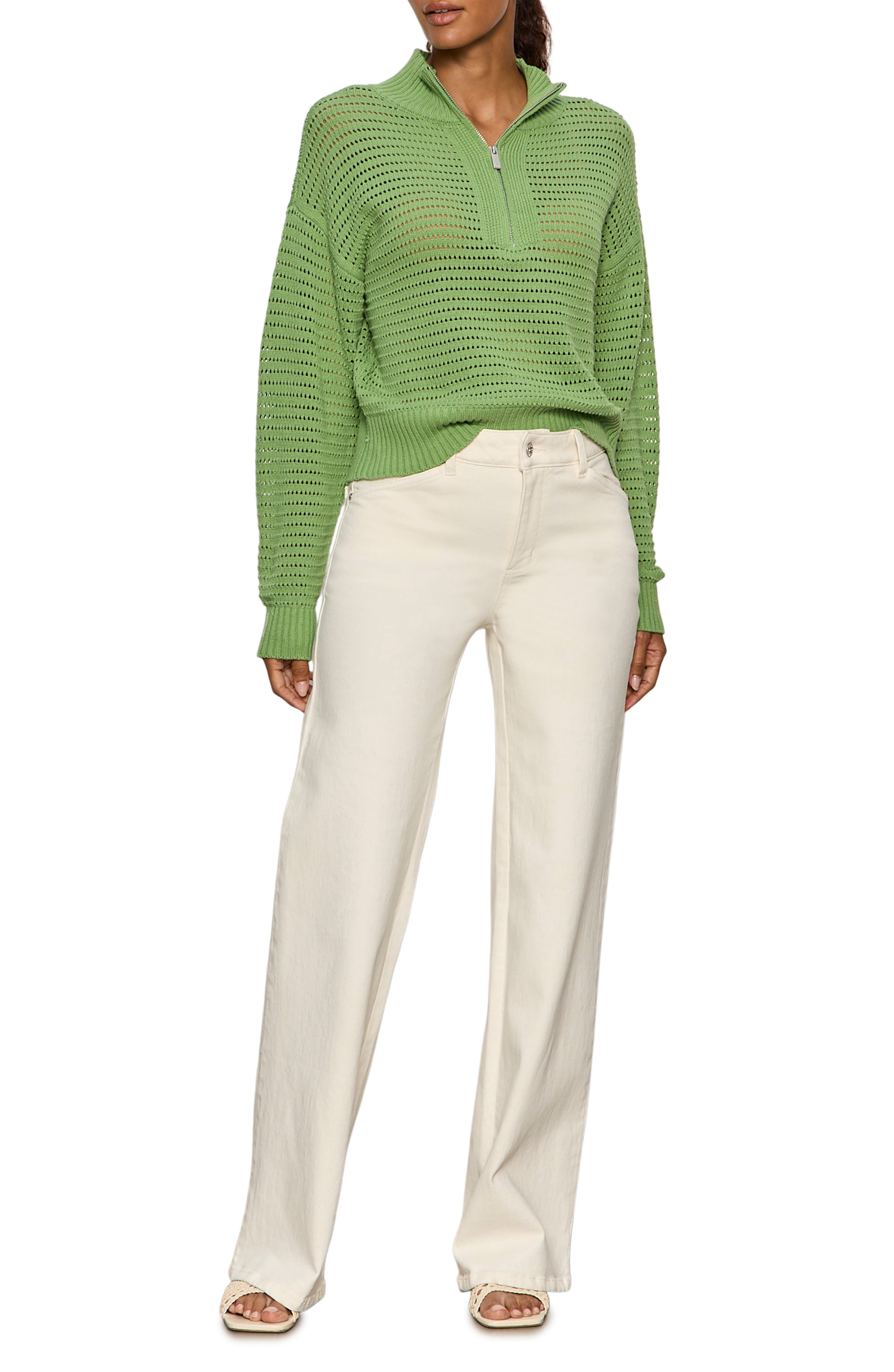 Open Stitch Half-Zip Cotton Blend Sweater - image 4