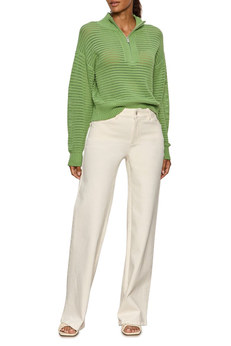 Open Stitch Half-Zip Cotton Blend Sweater, Alternate, color, DETOX GREEN