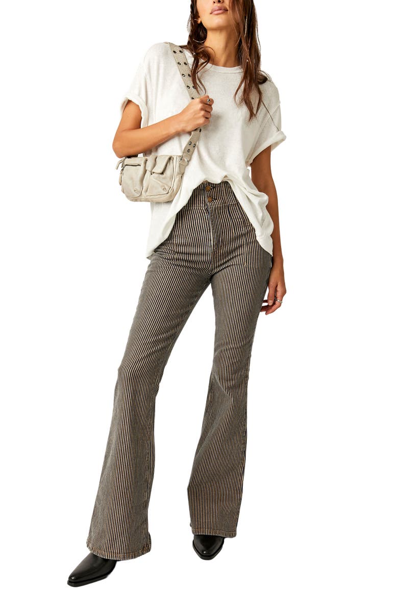 Free People Jayde Railroad High Waist Flare Jeans, Alternate, color, 