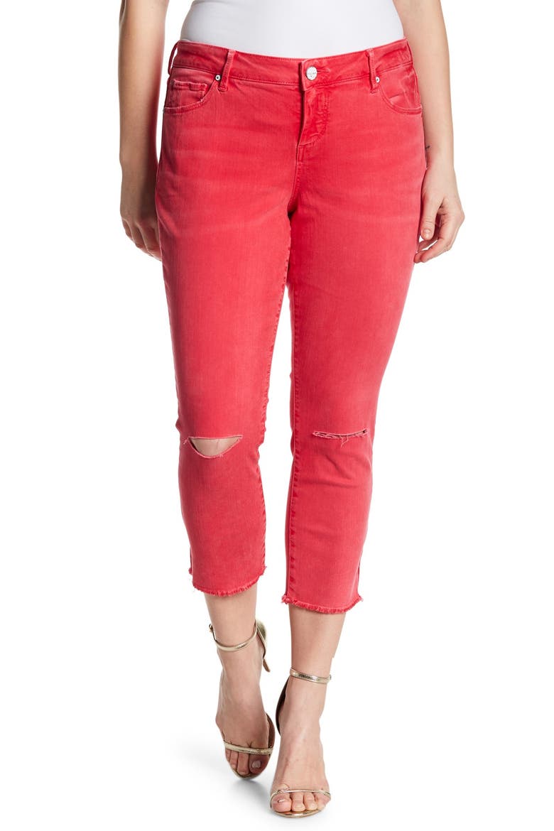 FRAYED HEM CROP W SLITS, Main, color, HOT PINK