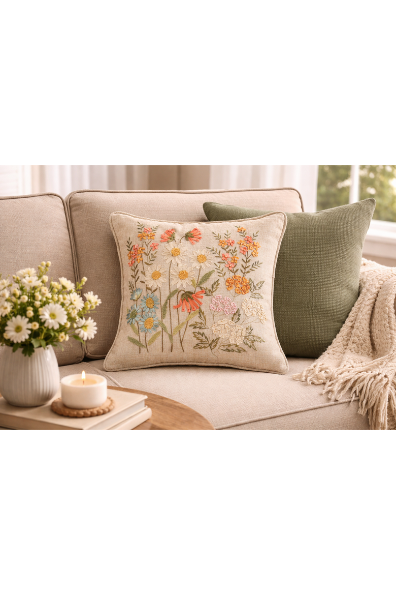 Daisy Garden Flowers Accent Throw Pillow 16" x 16", Alternate, color, Brown