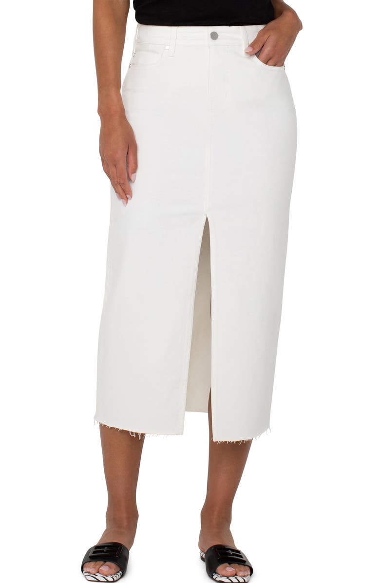 Liverpool Los Angeles Raw Hem Denim Maxi Skirt, Alternate, color, Bone White