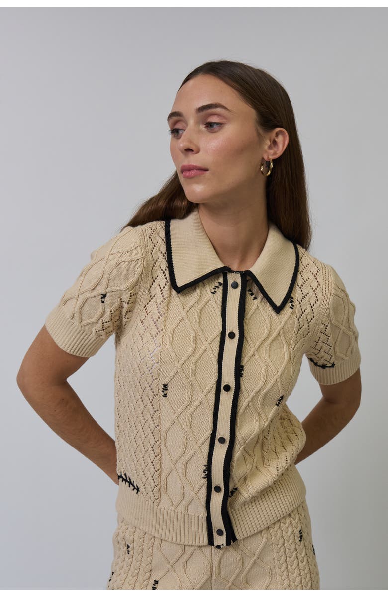 Central Park West Jaden Short Sleeve Cardi, Main, color, Tan