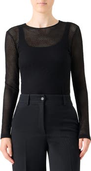 Akris punto Long Sleeve Sheer Fishnet Top
