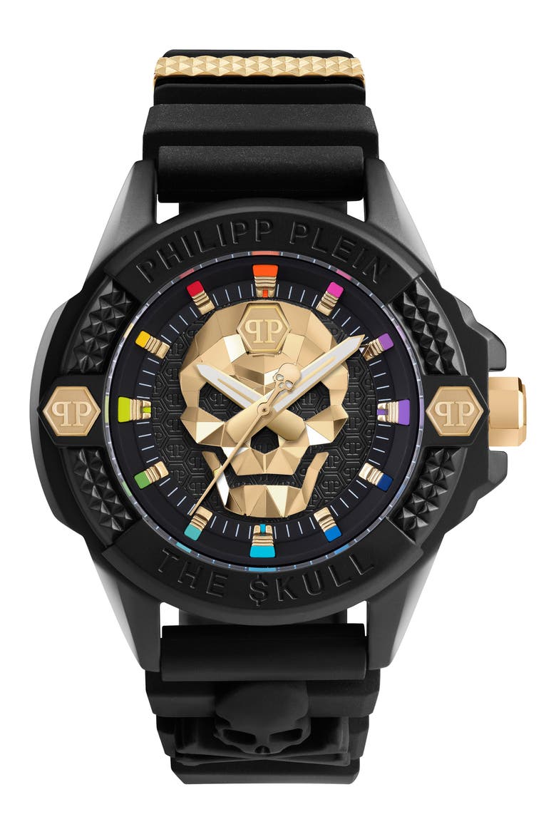 The $kull Silicone Strap Watch, 44mm, Main, color, BLACK ECO CERAMIC