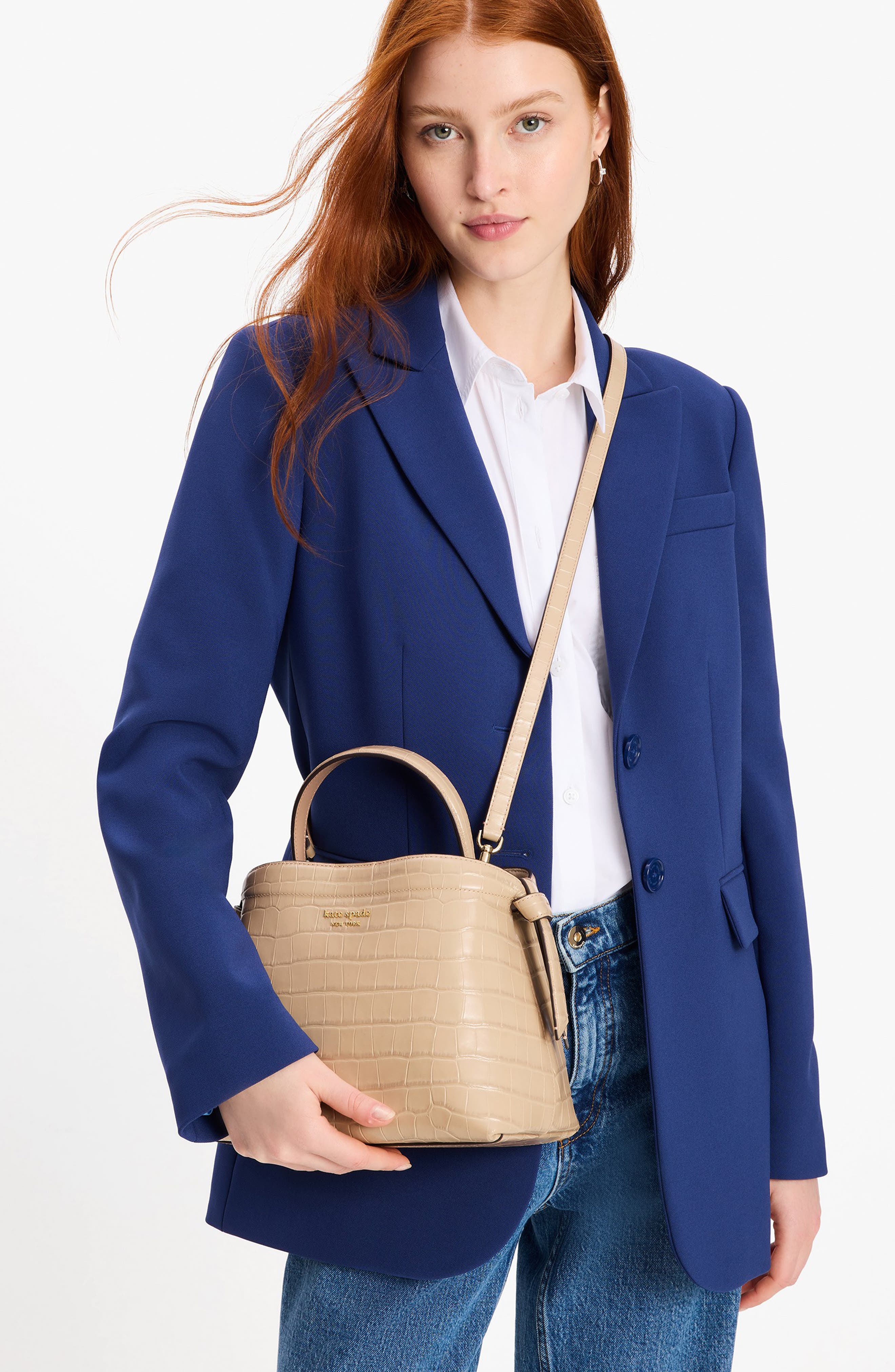 Kate Spade New York knott croc embossed leather satchel, Alternate, color, 