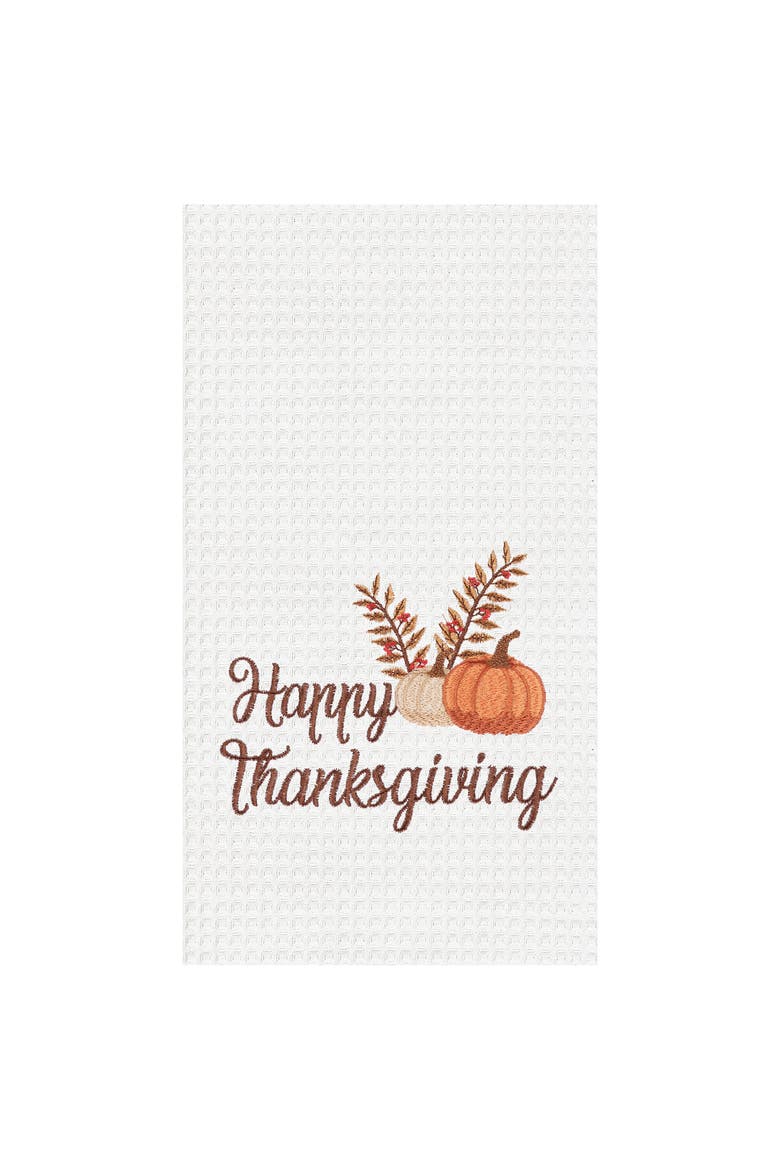 Happy Thanksgiving Embroidered Waffle Weave Kitchen Towel Set of 2, Main, color, White