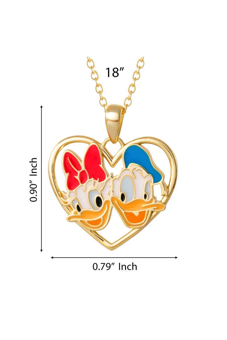 Donald and Daisy Duck Heart Necklace 18" Official License, Sterling Silver, Alternate, color, Metallic Gold