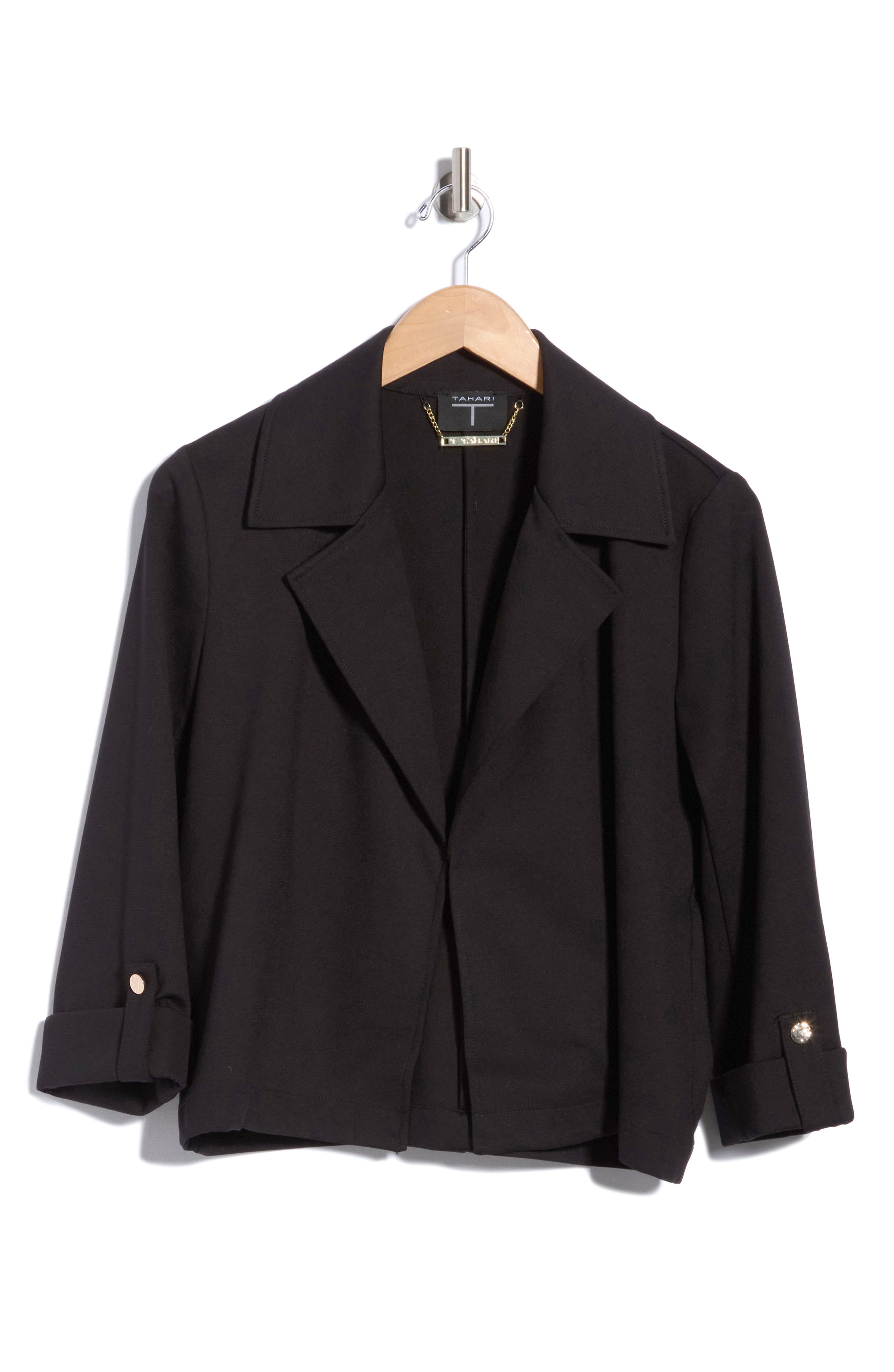 Cropped Button Tab Sleeve Jacket