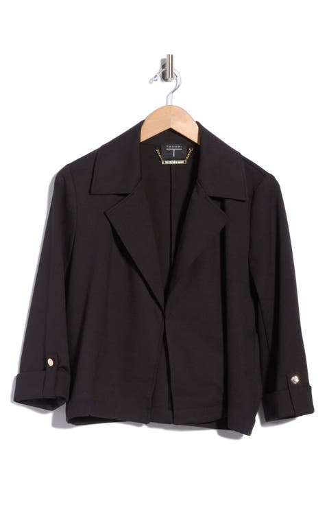 Cropped Button Tab Sleeve Jacket