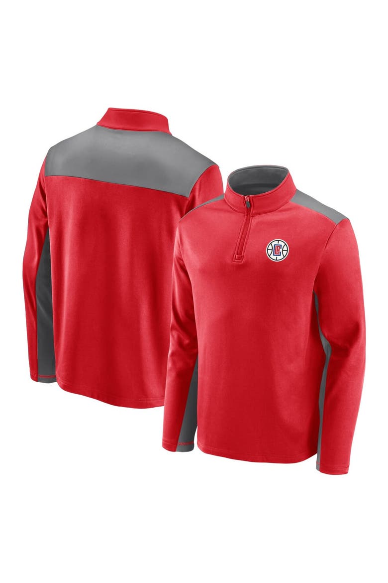 Men's Fanatics Branded Red/Gray LA Clippers Primary Logo Fleece Quarter-Zip Jacket, Main, color, Red