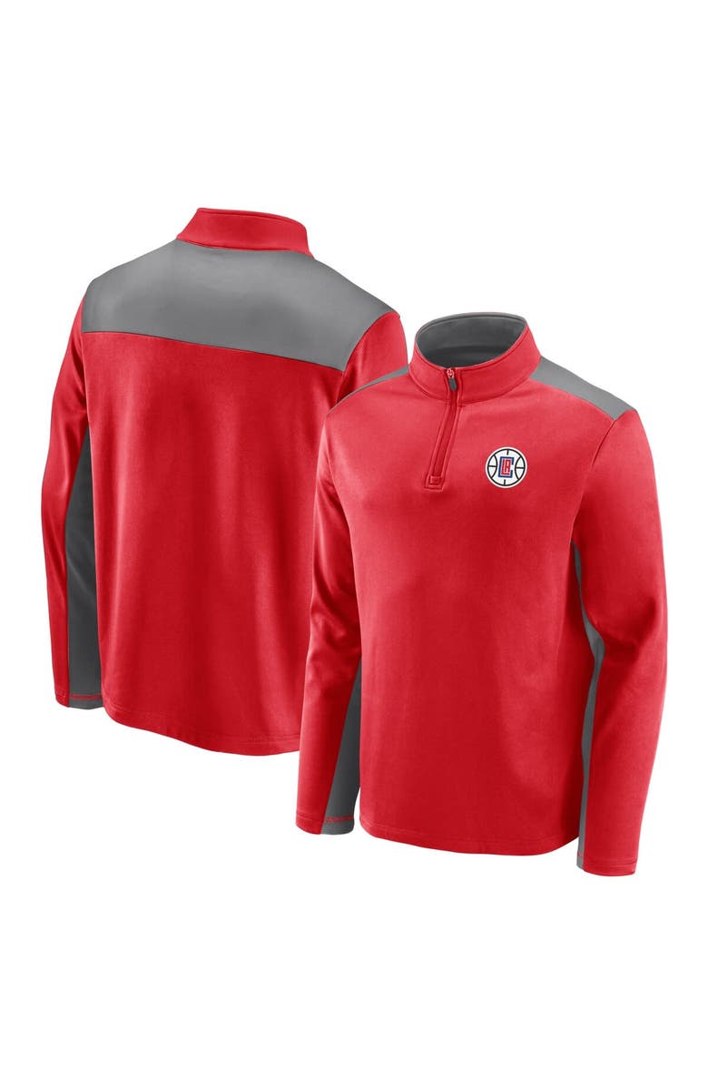 FANATICS Men's Fanatics Branded Red/Gray LA Clippers Primary Logo Fleece Quarter-Zip Jacket, Main, color, 
