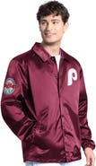STARTER Men's Starter  Burgundy Philadelphia Phillies Cooperstown Collection Point Man Full-Snap Coaches Jacket