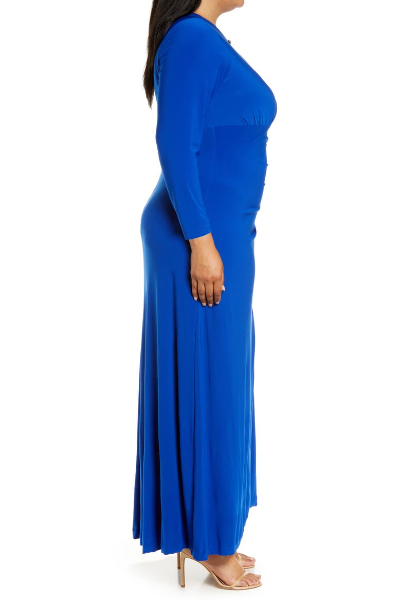 Rhinestone Detail Keyhole Neck Long Sleeve Gown, Alternate, color, ROYAL