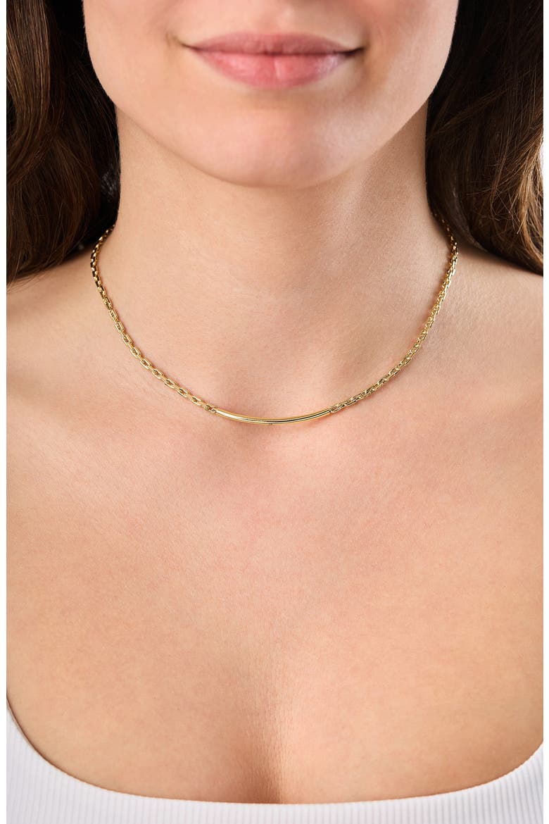 14K Gold Curved Tube Bar Necklace (Online Trunk Show), Alternate, color, 14K YELLOW GOLD