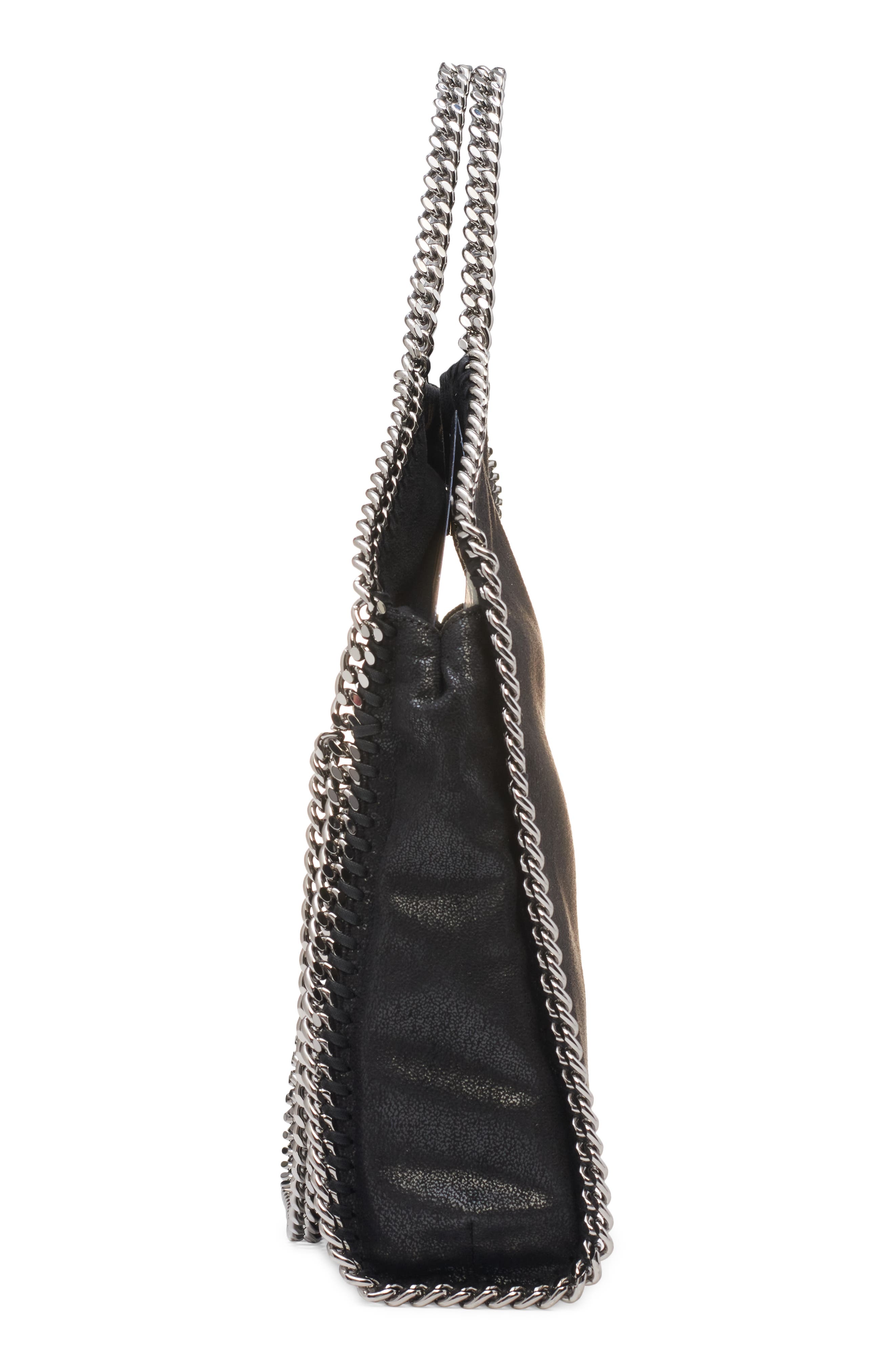 Stella McCartney Falabella Shaggy Deer Faux Leather Foldover Tote, Alternate, color, Black