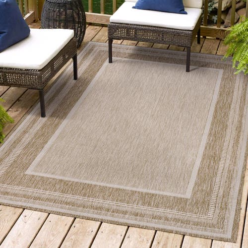 Jonathan Y Beckett Classic Casual Border Stripe Indoor/outdoor Area Rug In Beige/cream