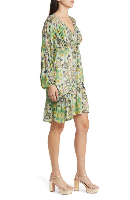 Ciebon Crissta Metallic Floral Long Sleeve Dress
