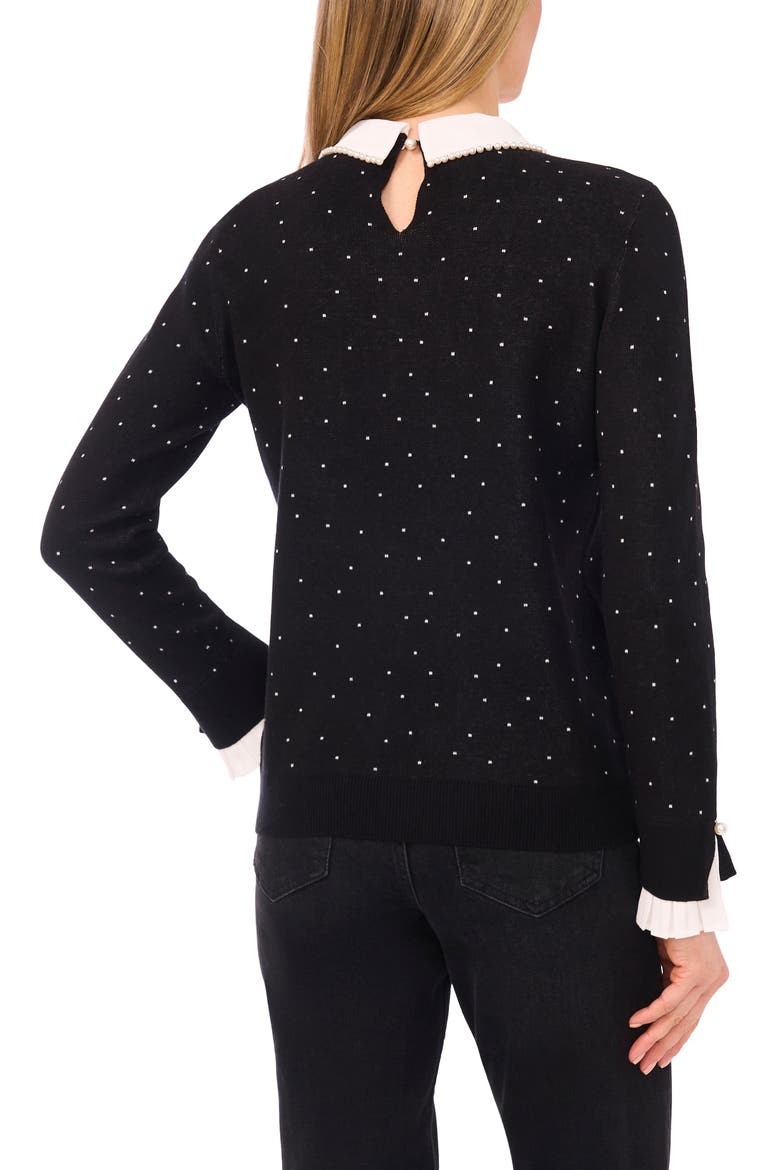 Faux Pearl Contrast Collar Cotton Top, Alternate, color, RICH BLACK