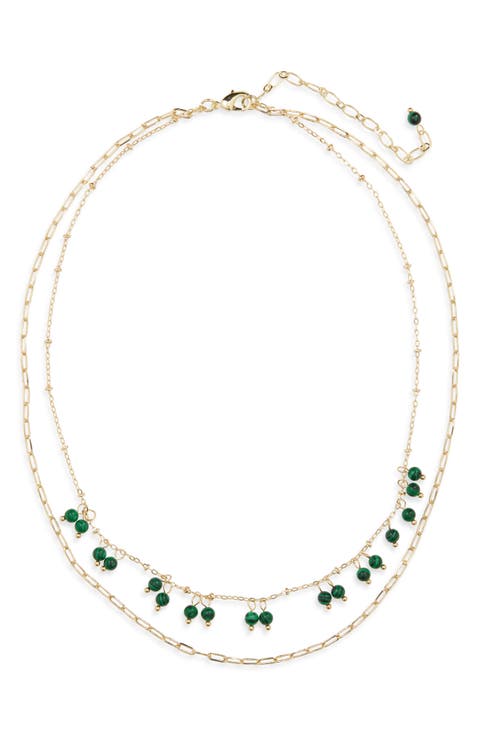 Malachite Drop Double Row Necklace