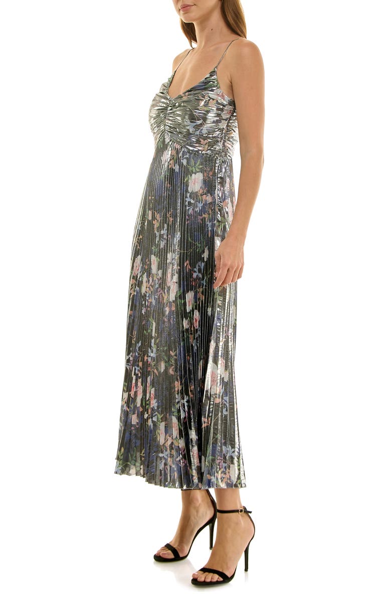 Nicole Miller Pleated Metallic Maxi Dress, Alternate, color, Spring Black Metallic