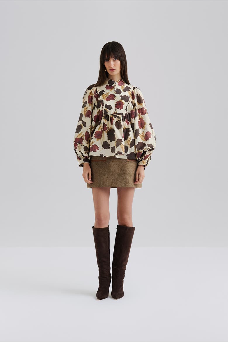 Pernilla High Neck Balloon Sleeve Blouse, Alternate, color, Wine Peony