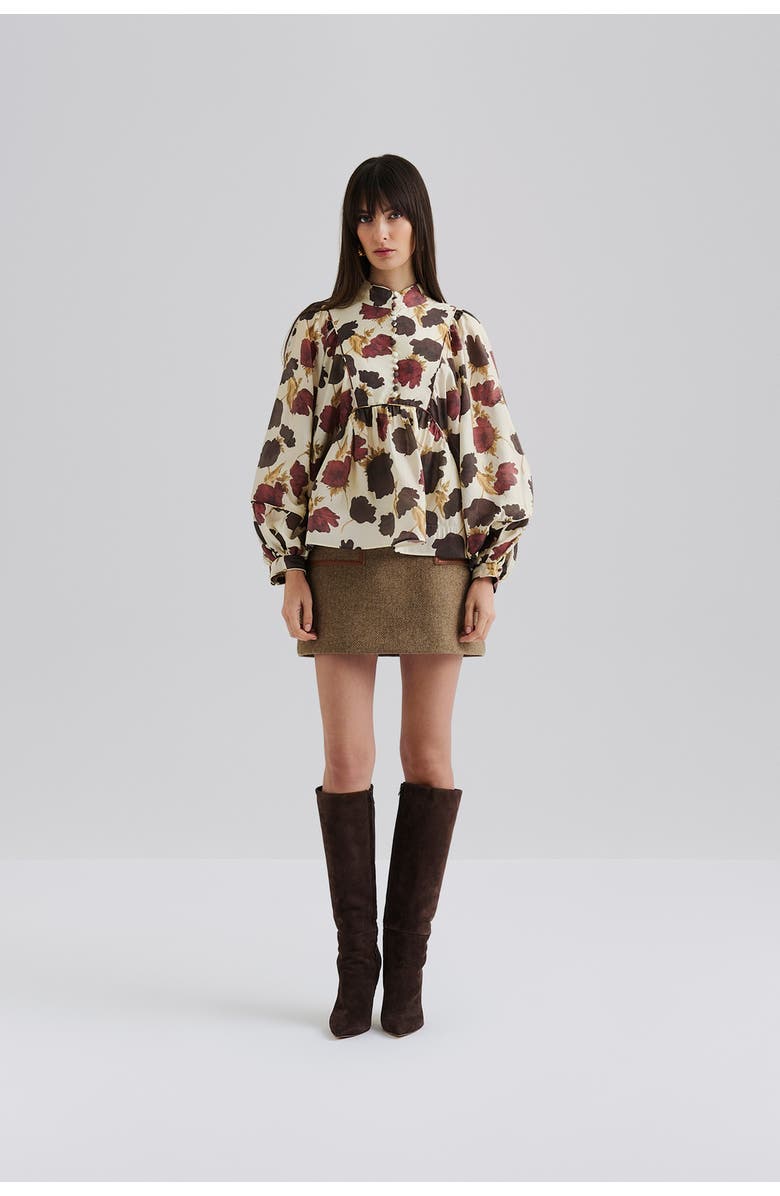 Malina Pernilla High Neck Balloon Sleeve Blouse, Alternate, color, Wine Peony