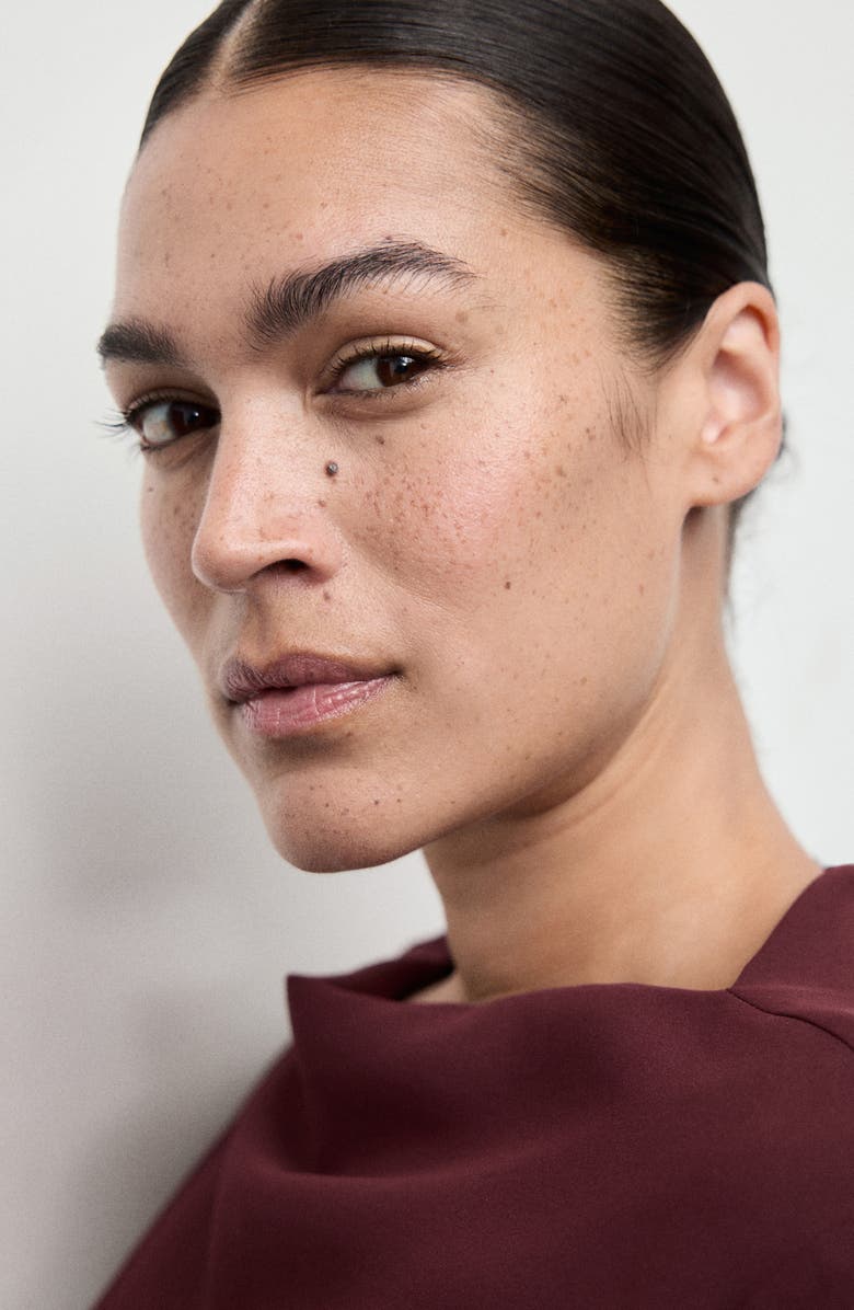 MANGO Ruched Bateau Neck Long Sleeve Minidress, Alternate, color, Maroon