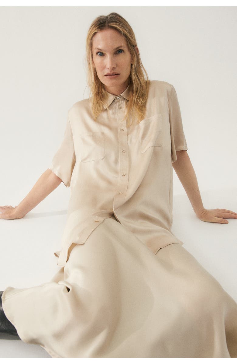 SILK LAUNDRY SHORT SLEEVE BOYFRIEND SHIRT HAZELNUT, Main, color, 